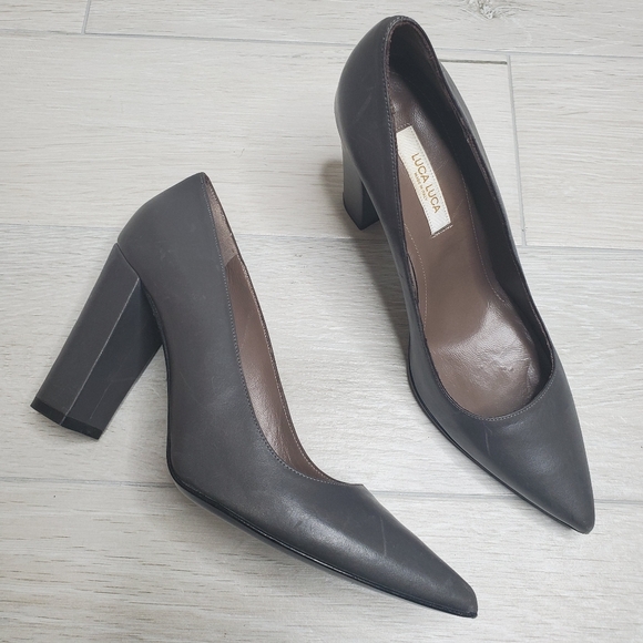 LUCA LUCA Block Heel Pointed Toe Pump In Gray 10. - Picture 3 of 9